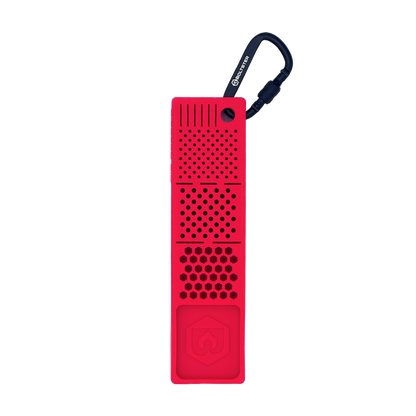 A red Bitster 2.0 tool storage and organization device with a silicone body and a metal bit holder on top.